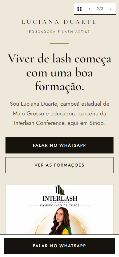 Proposta 2 no celular: coluna centrada com título em serifa